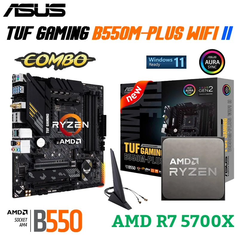 

ASUS TUF GAMING B550M PLUS WIFI II Motherboard + AMD New Ryzen 7 5700X AM4 CPU Kit Combo Processor Micro-ATX 128GB M.2 Mainboard