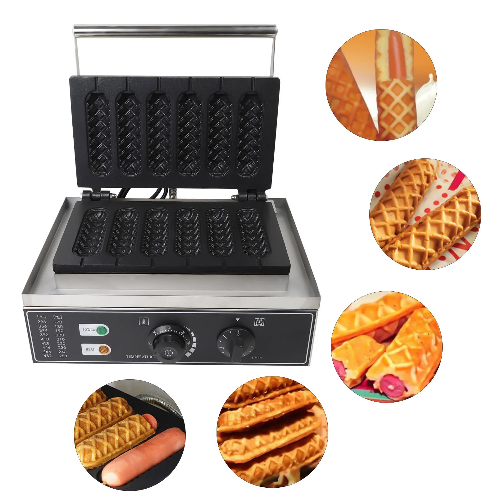 

Stainless Steel Waffle Iron Professional Waffles Stem Waffle Sticks Corn Dogs 1500 Watt