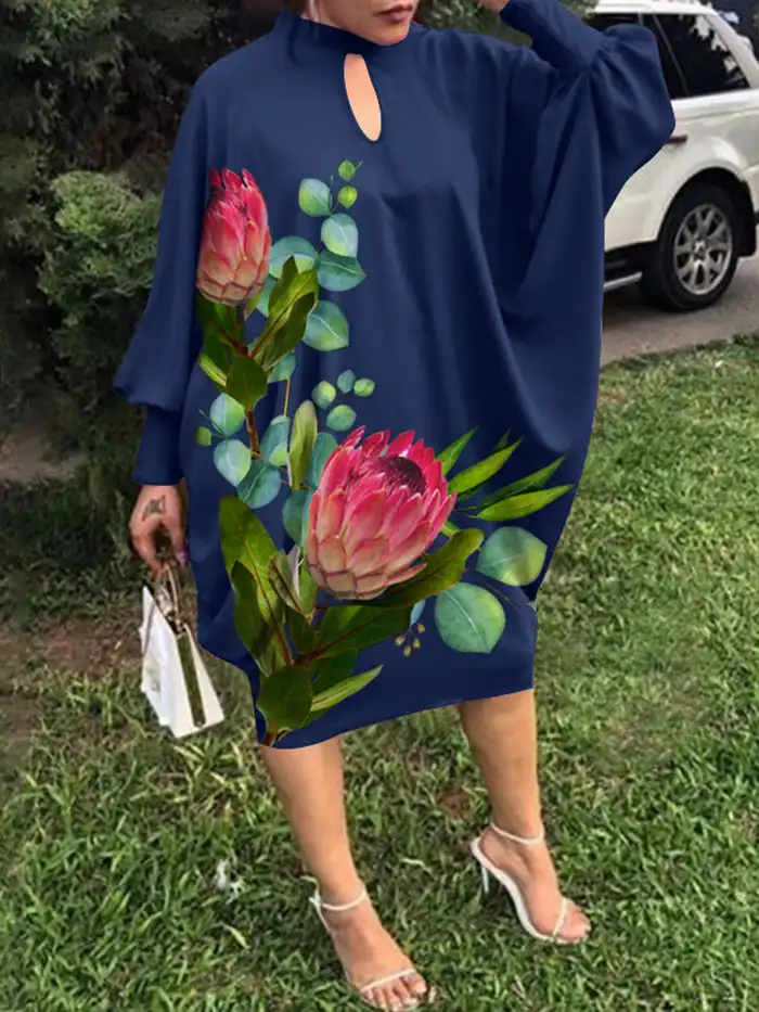 

Женское винтажное платье Летучая мышь, свободное богемное платье с 3D принтом