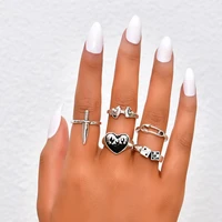 retro jewelry women 5 pcsset love heart sword dice rings set fashion accessories