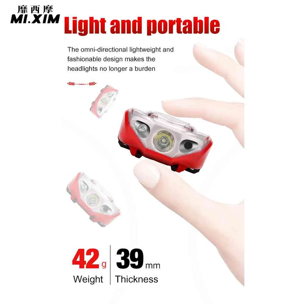 

USB Перезаряжаемый XPE светодиодный налобный фонарь волновой индукции 600 лм мАч Рабочий фонарь