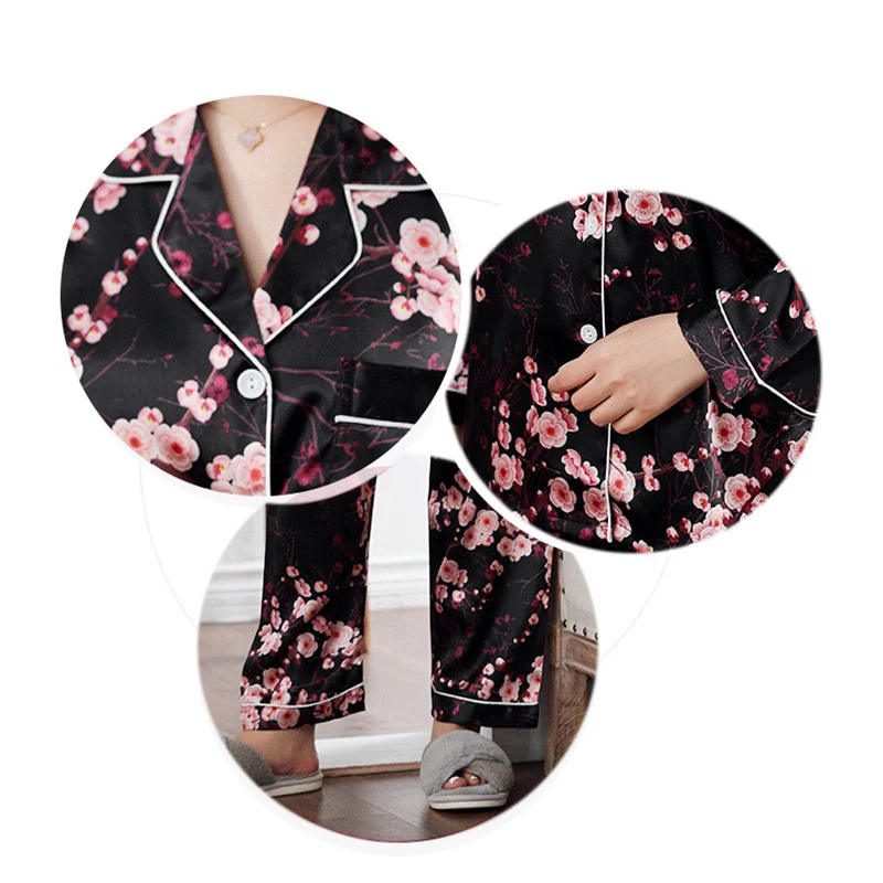 Satin Silk Pajamas for Women's Set pyjamas Button Pigiama Donna pjs Winter Mujer Pijama Sleepwear Nightwear Pizama Damska 2Pcs images - 6