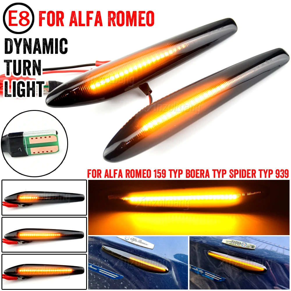 

2Pcs Dynamic LED Side Marker Light Flashing Lateral Turn Repeater Lamps For Alfa Romeo Boera Spider 159 Sportwagon Typ 939