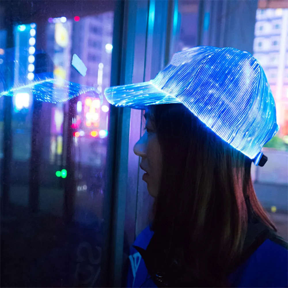 

Glowing Hat Fisherman Baseball Cap New RGB 7 Color Flashing Led Fiber Optic Hat Night Light Built-in Battery Concert Neon