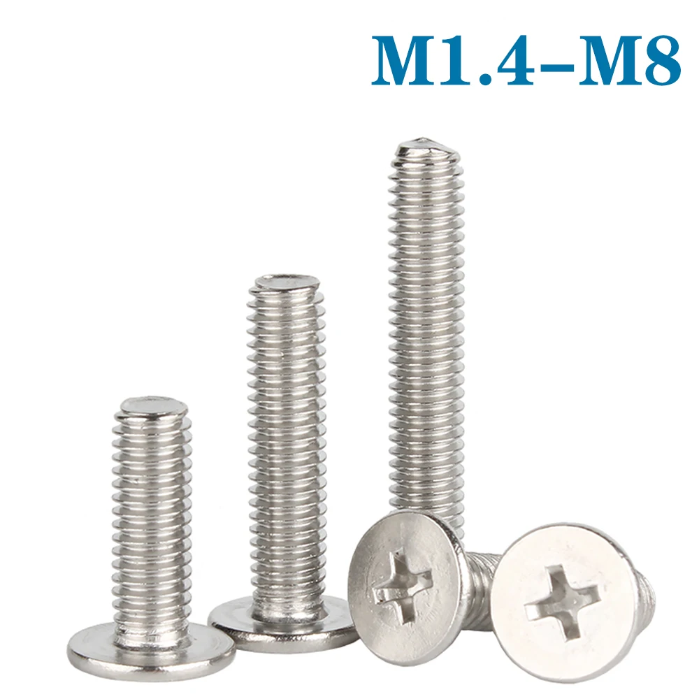 

5-100Pcs M1.4 M1.6 M2 M2.5 M3 M4 M5 M6 M8 304 Stainless Steel CM Cross Phillips Ultra Thin Super Low Flat Wafer Head Screw Bolt