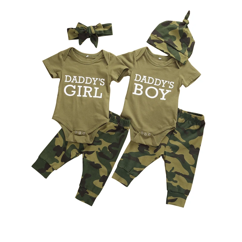 

Baby Girl Boys Clothes Set Camouflage Short Sleeve Letter Printed Bodysuit Tops+Pants Toddler Baby Clothes Summer Suit