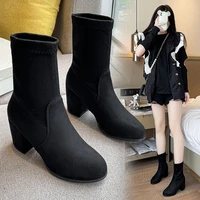 winter women boots fashion high heeled elastic boots 2022 new mid boots sexy suede calf boots 41 yards warm womens shoes
