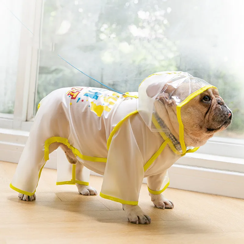 

Letter Print Pet Dog Waterproof Raincoat Four-Legged Jumpsuit Jacket Summer Rainy Hooded Coat Clothes Dharma Bulldog Accessories