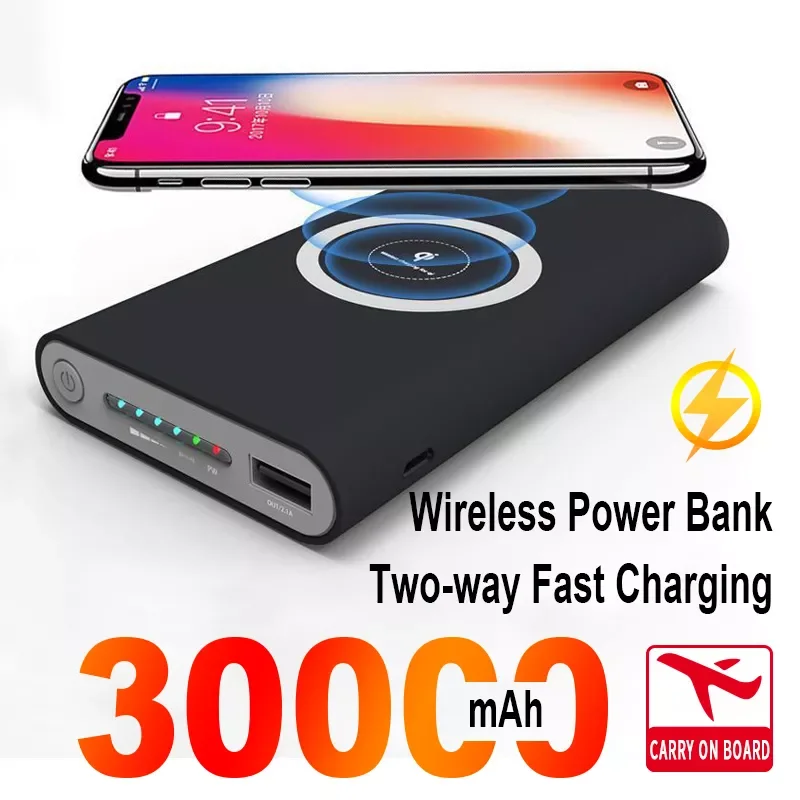 

2023New 30000mAh Wireless Power Bank Two-way Fast Charging Powerbank Portable Large Capacity External Battery for iPhone Xiaomi
