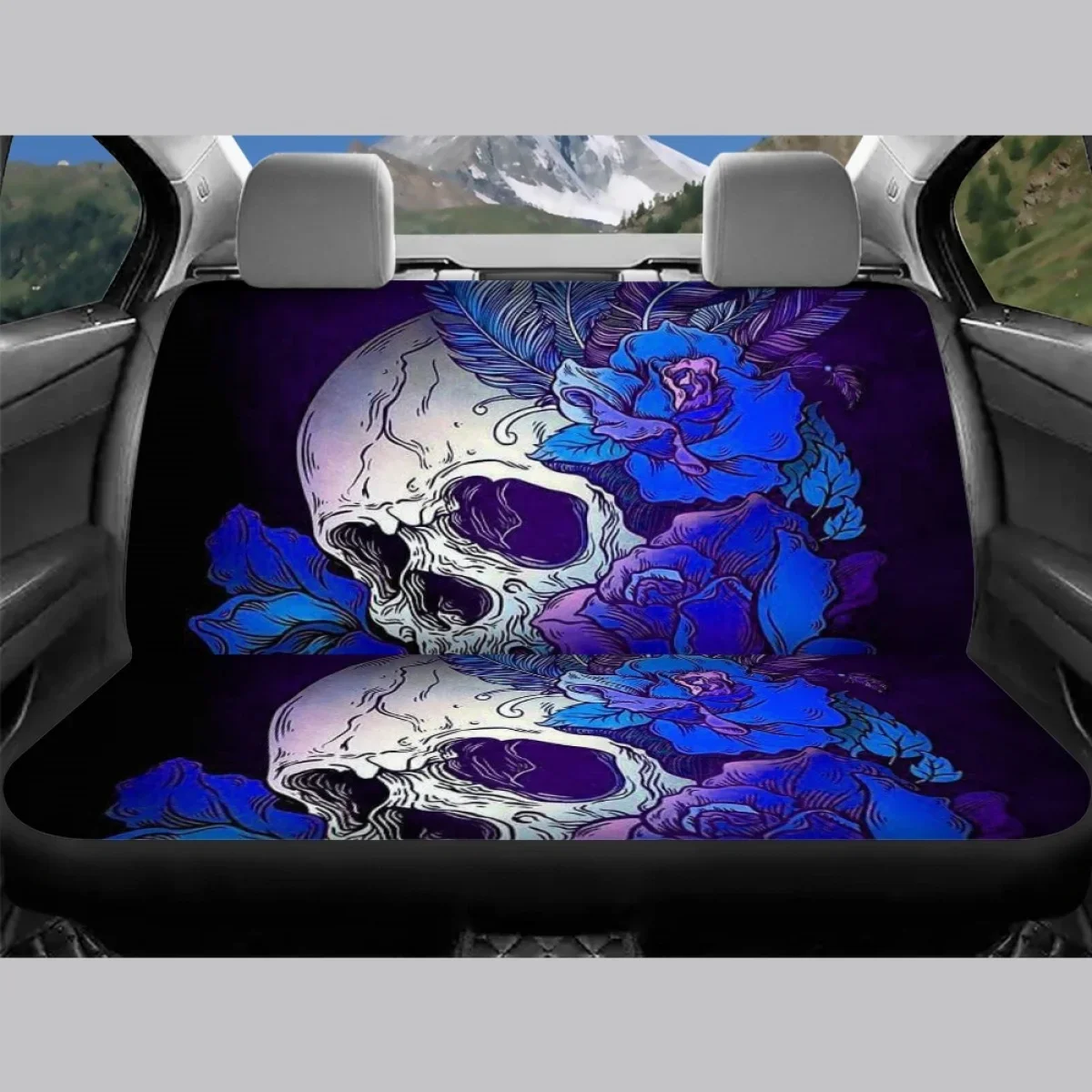 Чехол на автомобильное сиденье универсальный синий череп с цветами модный