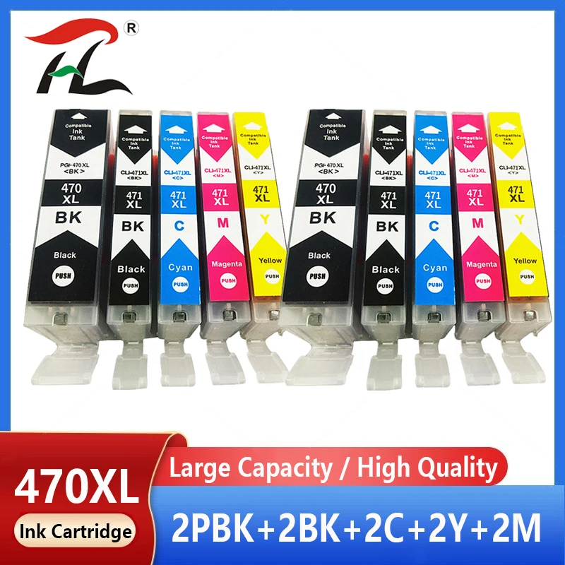 

10X PGI-470 CLI-471 PGI470 CLI471 470 471 Full Ink Cartridge Compatible for Canon PIXMA MG5740 MG6840 TS5040 TS6040 Printer