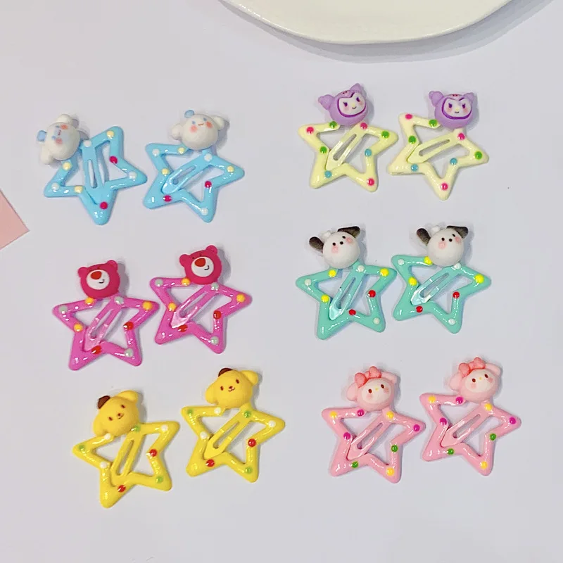 

6pcs Sanrioed Kuromi Cinnamoroll My Melody Pompompurin Pochacoo Hairpin Kawaii Cartoon Anime Star Hair Accessories Headdress