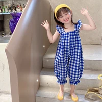 girls plaid jumpsuit summer overalls korean version the cropped pants baby flower bud pants casual romper ropa clothes outfits