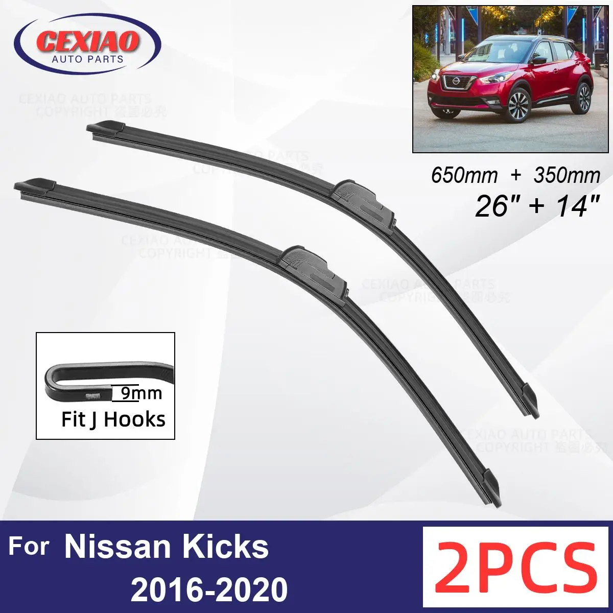 

Car Wiper For Nissan Kicks 2016-2020 Front Wiper Blades Soft Rubber Windscreen Wipers Auto Windshield 26"+14" 650mm + 350mm