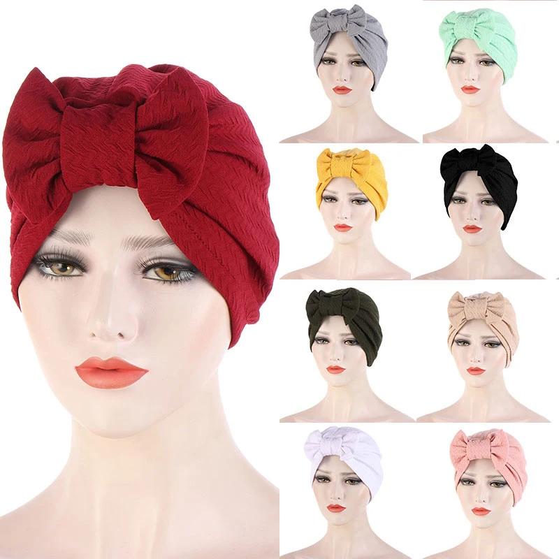 

Women Muslim Turban Big Bows islamic Inner Hijab Caps Twisted Headwrap Headscarves India Hats femme musulman turbante mujer