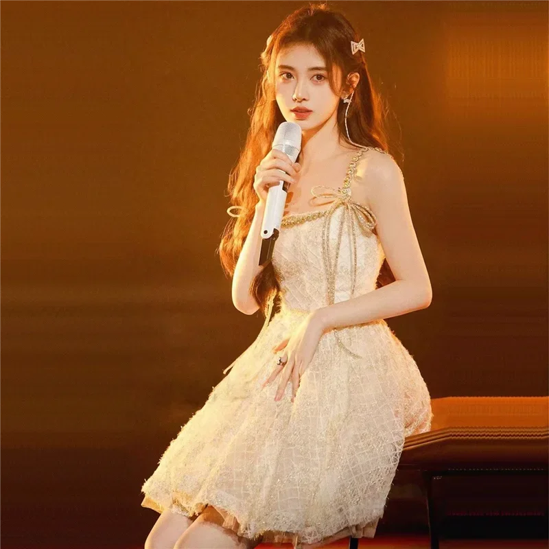 Женское Сетчатое платье на бретелях-спагетти блестящее шелковое платье-мини в