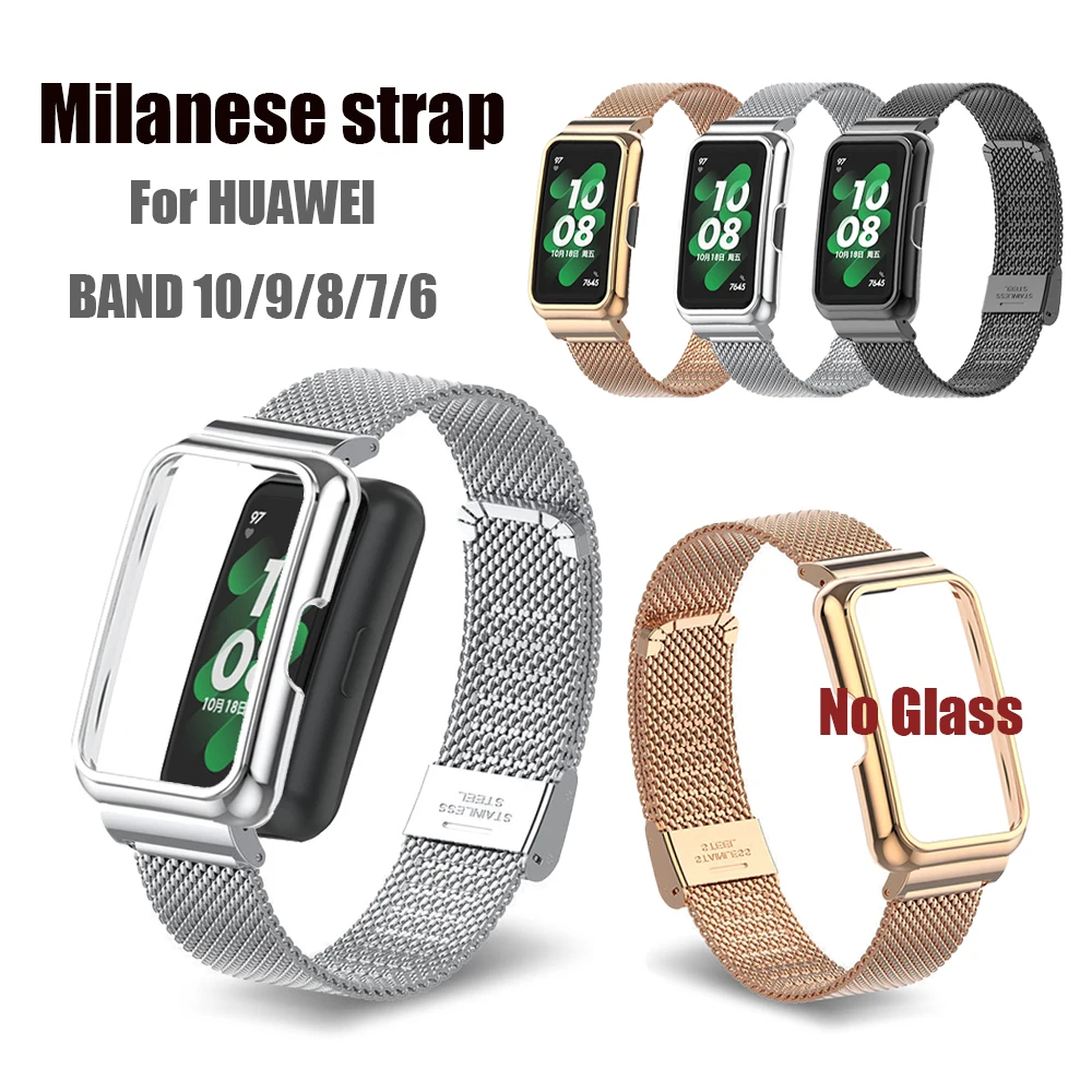 Фото Совместим с ремешком Huawei Band 10/8/7/6, сетчатым ремешком из нержавеющей стали Honor Band 9, встроенным миланским ремешком в металлическом каркасе №1