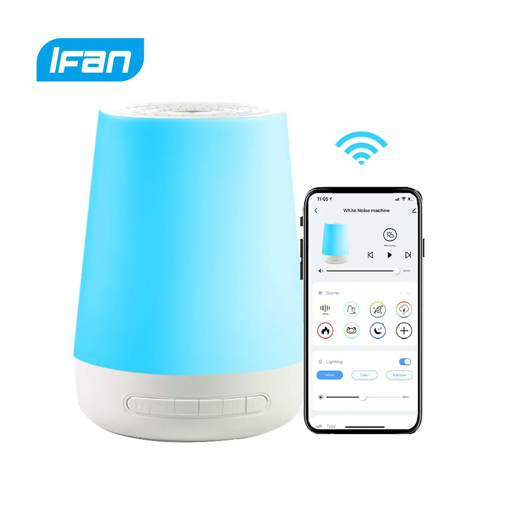 

Wi-Fi детская звуковая машина, 10 цветов светильник, 34 звука, тренировка сна для малышей и детей, поддержка сенсорного управления, приложение и ...