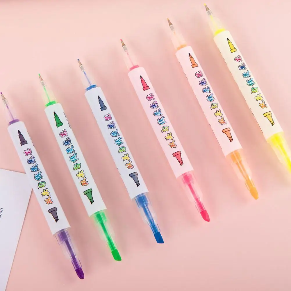 

Dual Tip Highlighter Set 6Pcs Gel Bible Highlighter Non-Bleed Assorted Color Highlighter For School Journaling Marker Stati A1W2