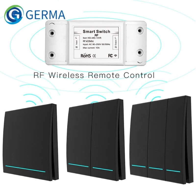 

433Mhz Wireless Smart Switch RF Remote Control Receiver Push Button Controller Wall Panel Transmitter,2 way/3 way Multi-Control