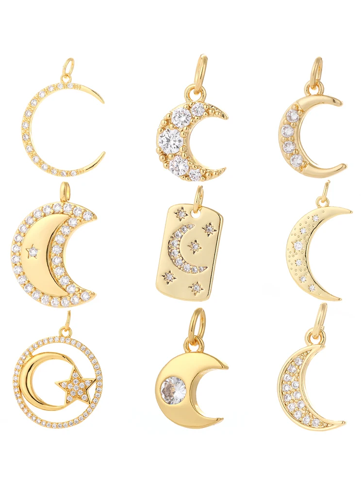 Gold Color Moon Charms for Jewelry Making Supplies Crescent Moon Pave Zircon Pendant Diy Earring Bracelet Necklace Accessories