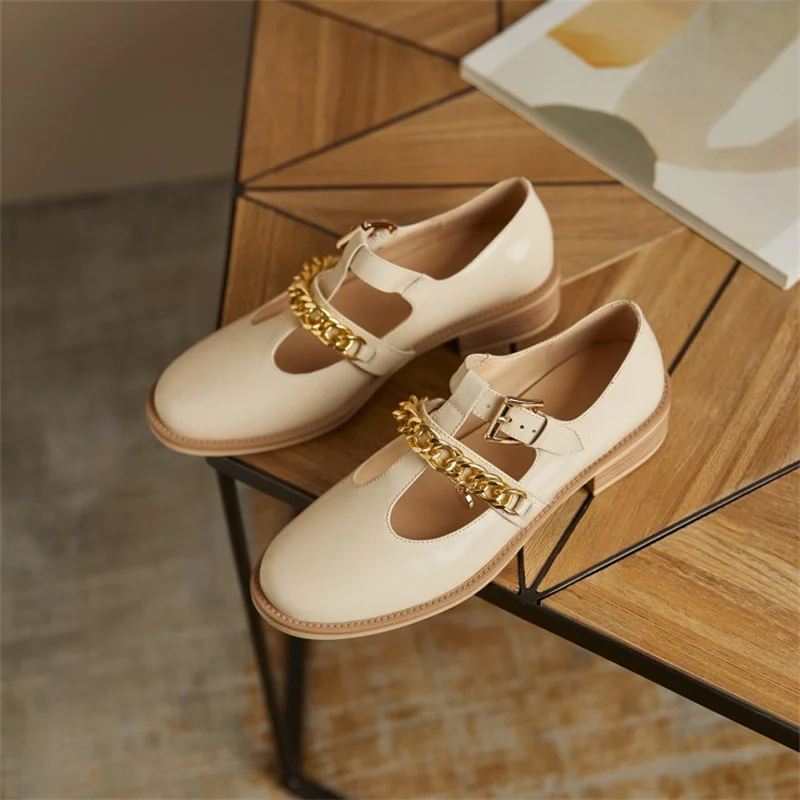 Metal Chain Loafers Pumps Mary Jane Shoes For Women Zapatos Mujer Primavera Veran Escarpins Heel Chaussure Femme Zapato De Tacón