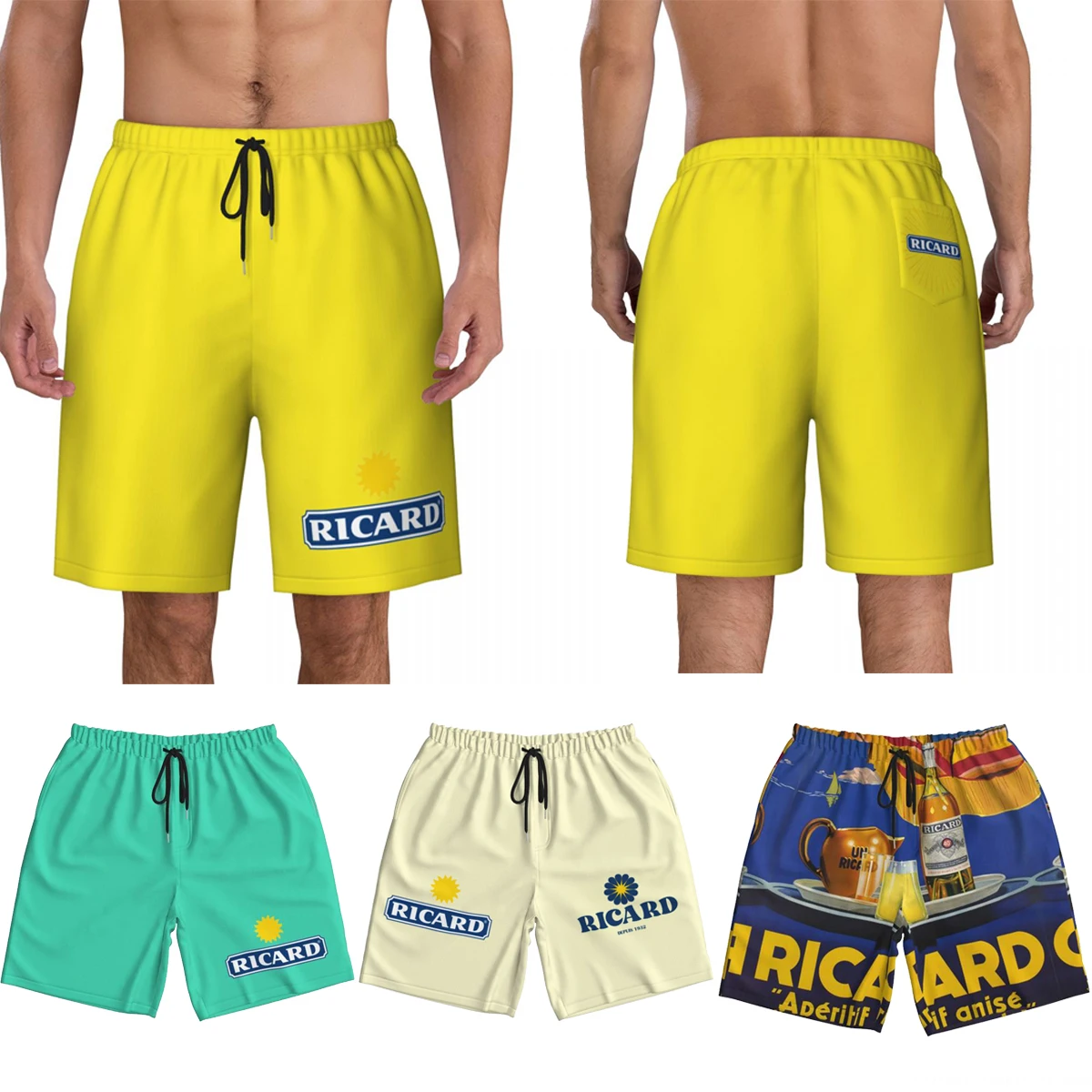 

Marseille France Ricard Aperitif Anise Beach Board Shorts French Pastis Beachwear Swimsuit Beach Pants Quick Drying Trunks