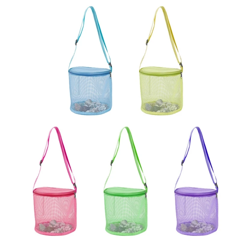 

Netted Beach Bag Sand Play Summer Pool Zipper Bag w/ Adjustable Strap Beach Bag Sandproof Kids Travel Bag Packing Accs