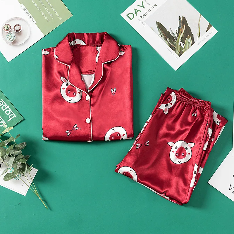 Women Seven Pieces Loungewear Set Cartoon Lovely Sleepwear Summer Spring Pajamas For Female Young Girl Home Wear Pyjamas Set