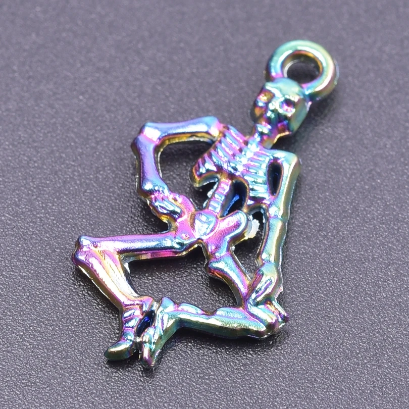 

2pcs/Lot Halloween Decoration Pendant Humanoid Skull Bones Skeleton Metal Charms For Making Rainbow Color Jewelry Bulk Supplies
