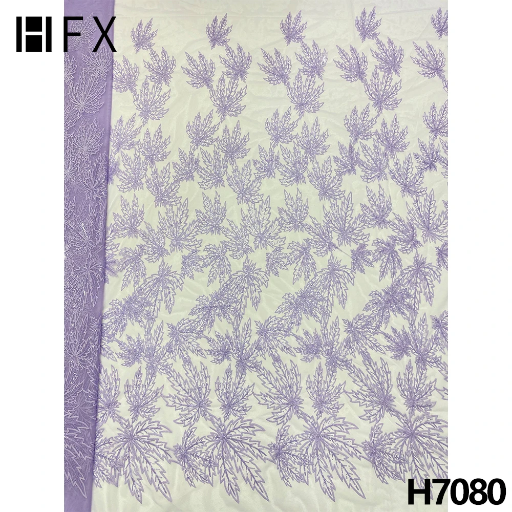 HFX lilac African Milk Silk Lace Fabric 2022 High Quality Guipure Lace French Lace Fabric With Sequins For Wedding 5 Yards H7080