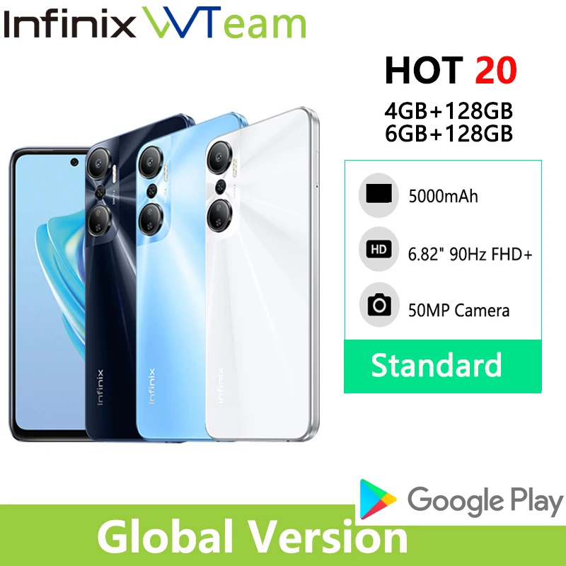 

Infinix HOT 20 4GB 128GB Smartphone 6.82inch 90HZ Screen Helio G85 Mobile Phone 50MP Rear Camera 5000mAh Battery