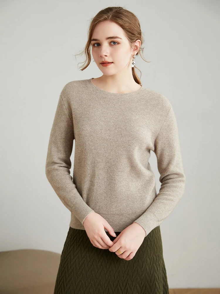 Autumn and winter new 12 needle small round neck corn kernel cashmere sweater women's solid color wool knitted bottoming top