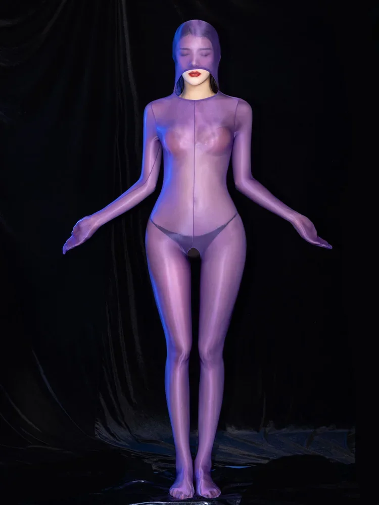 Масляный глянцевый блестящий полный боди с капюшоном посылка повязка Leoatrd чулки