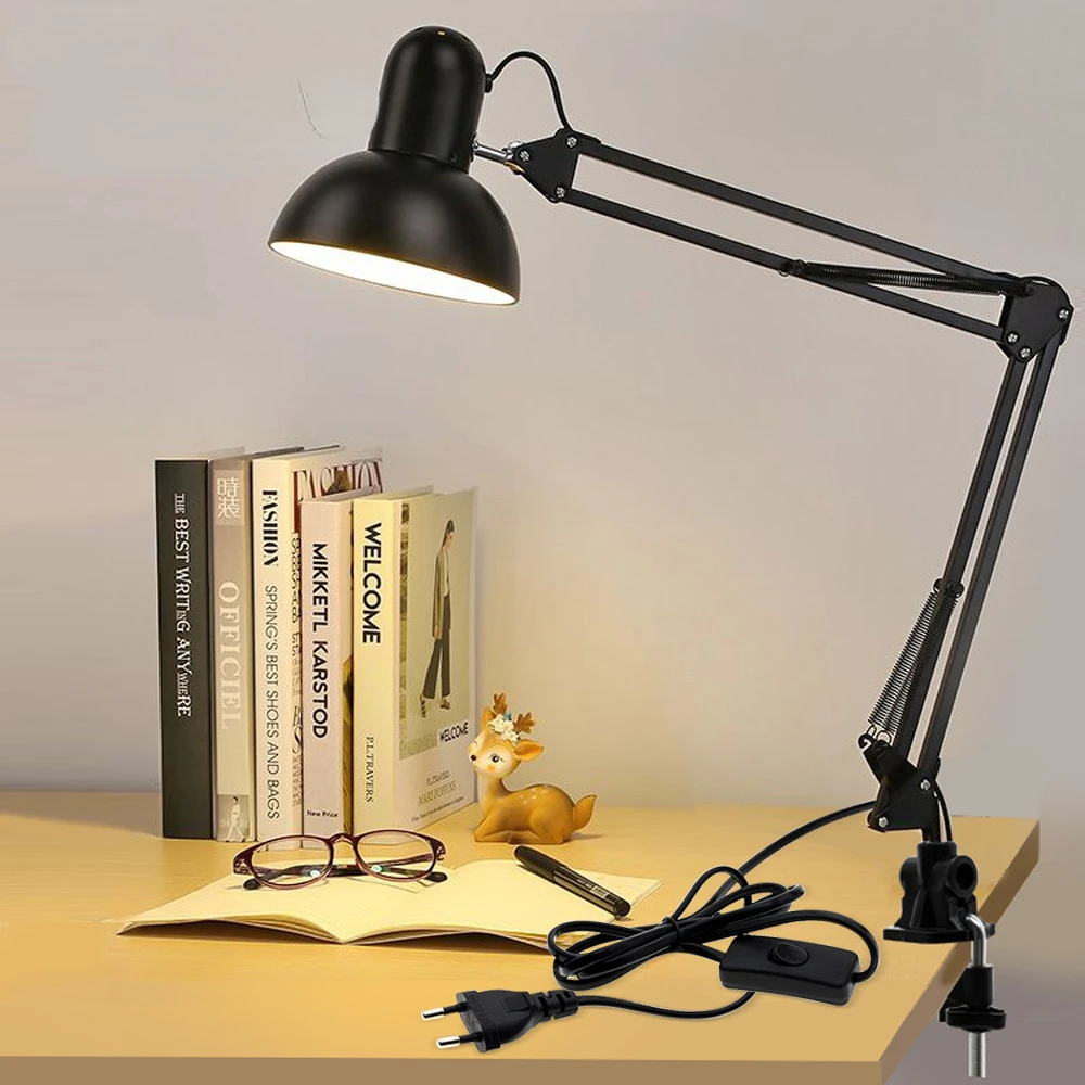 

Adjustable Desk Lamp E27 Bulb EU Plug LED Table Lamp for Office Decoration Lights Reading Study Besides Bedroom Living Room