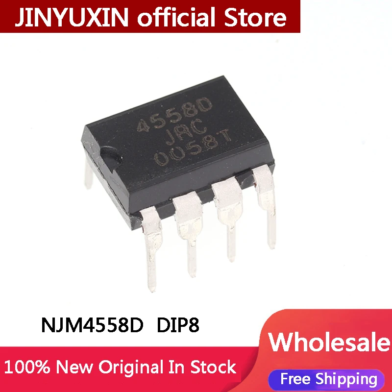 Новые оригинальные прямые вставки 4558D JRC 4558 NJM4558D DIP8, усилитель двойного действия, чип IC, оптовая продажа со склада, бесплатная доставка, 10 шт.