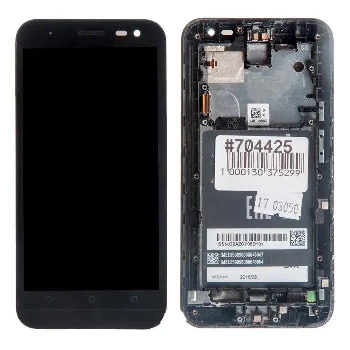 дисплей в сборе с тачскрином и передней панелью для ASUS Zenfone 2 Laser ZE500KL черный (б/у