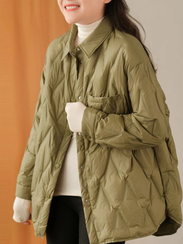 

Женский стеганый Топ с длинным рукавом, однобортная тонкая винтажная куртка с отложным воротником, в Корейском стиле, зимняя одежда, 2023