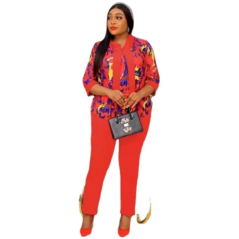 

2 Pieces Women's Sets 2022 Summer Autumn Flower Print Blouse Shirt Suit Tops And Pants Suits Two Piece Set Tracksuit Outfit