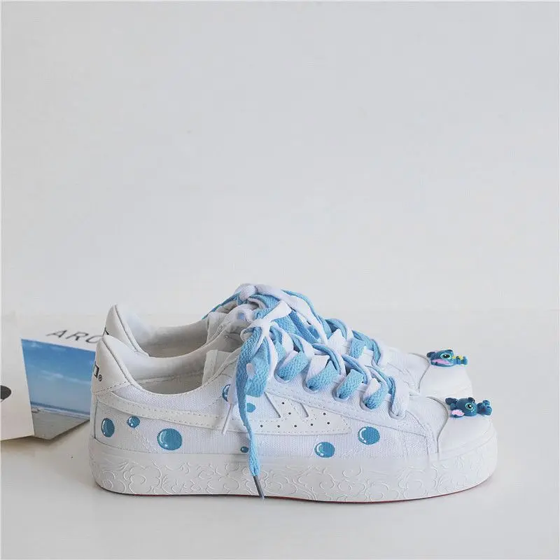 Disney Stitch Couple Fashion Men Women Vulcanize Shoes Male Platform Sneakers Girls Casual kateboarding Shoes flats 3D graffiti