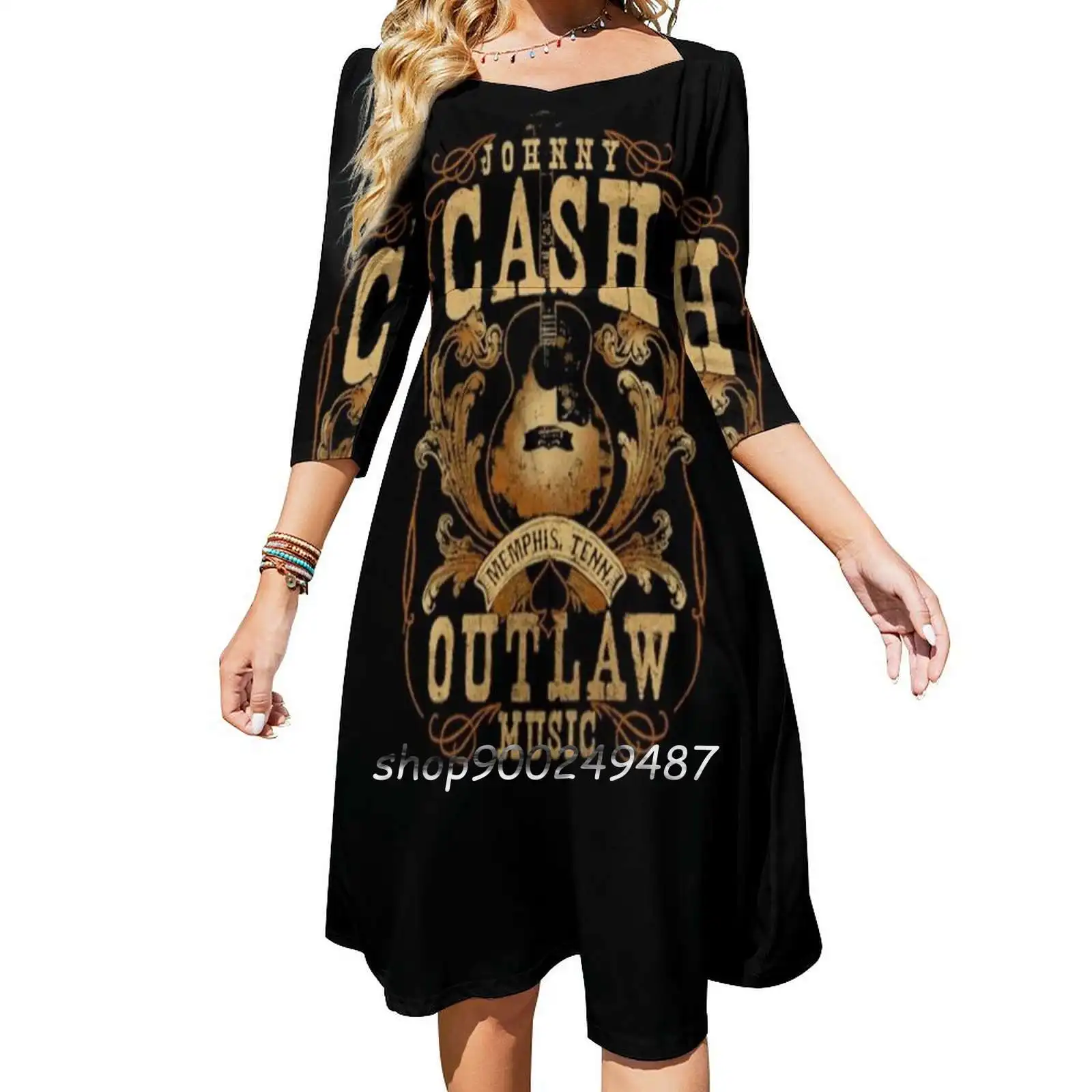 Johnny Cash Outlaw Usic футболка с квадратным вырезом новое элегантное женское облегающее