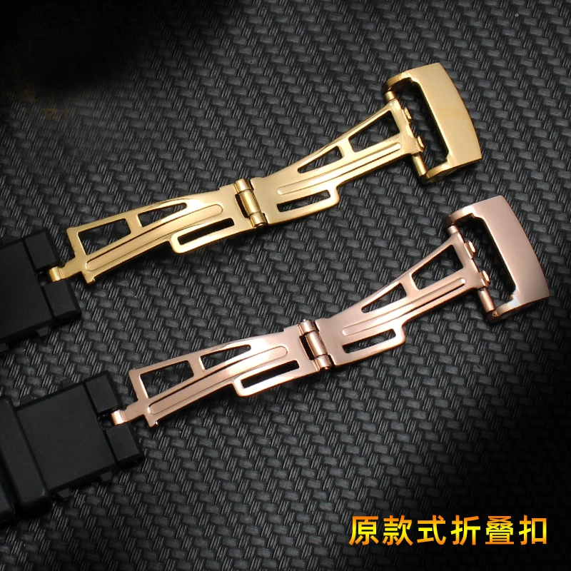 For AP  Folding buckle Watch strap  suitable for Abby strap 15400 / 26470 / 15703 silicone rubber black strap 28mm