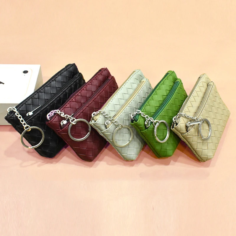 Woven Pattern Coin Wallet Zipper Coin Purse Key Bags Change Purse Earphone Organizer Card Bags Simple Small Carteras Para Mujer