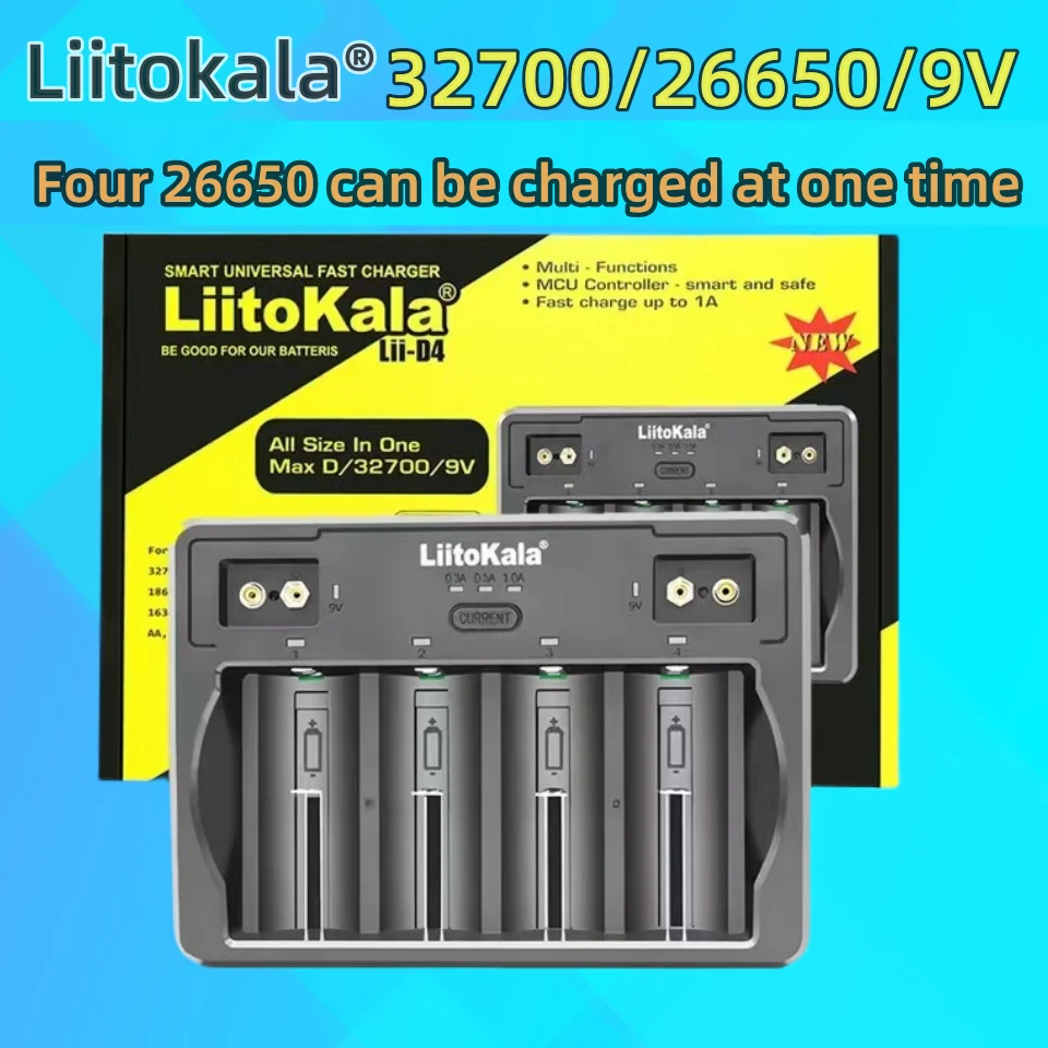 

Smart Battery Charger LiitoKala Lii-D4 for D 26650 18650 21700 18500 16340 22650 32700 AA AAA C SC 3.7V 1.2V 9V Lithium NiMH