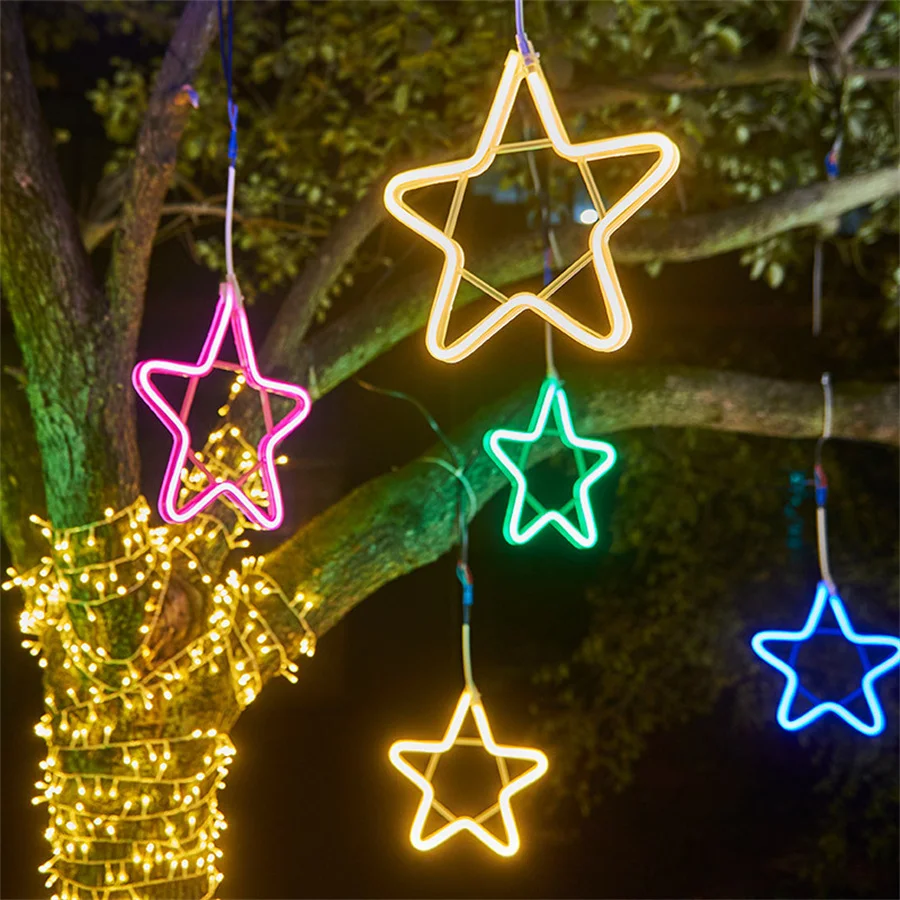 Christmas Star Fairy Light 30CM Star Hanging Light Fairy Garland For Outdoor Garden Christmas Wedding Party Decor String Lights
