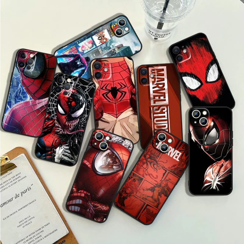 

Marvel Funny Spiderman Phone Case For Apple iPhone 14 13 12 11 Pro Max Mini XS Max X XR 7 8 Plus 5S Silicone Black Shell Fundas