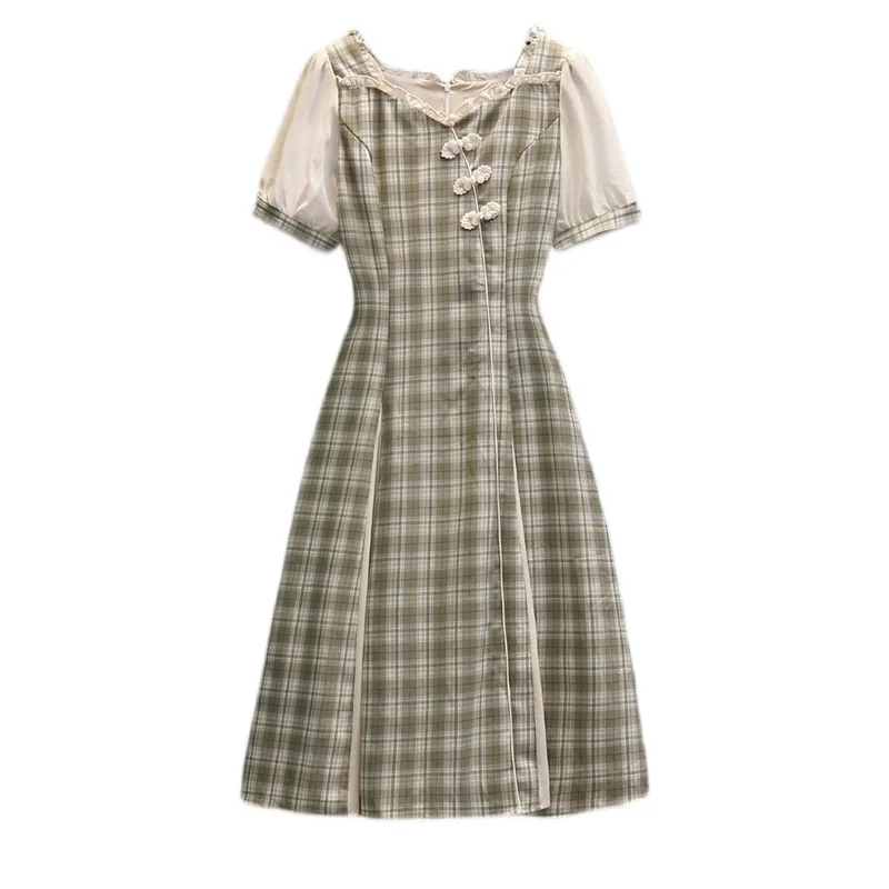 

Женское винтажное платье-миди с V-образным вырезом и коротким рукавом