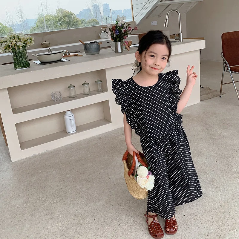 

Girls' set 2022 summer thin children's dot vest top trousers two piece set casual 11-68