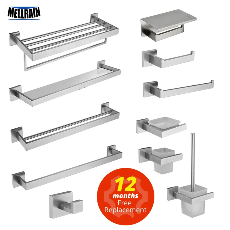 Stainless Steel Bathroom Accessories Brushed Nickel Towel Rack Toilet Paper Holder Towel Bar Hook Toilet Hardware