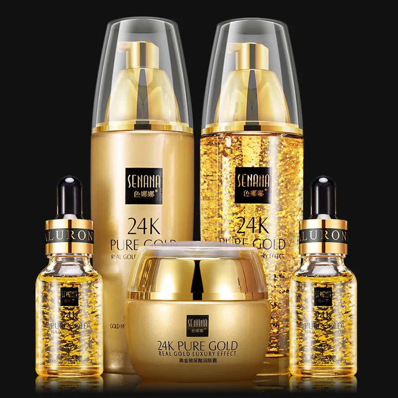 SENANA 24K Gold Skin Care Sets Moisturizes Shrinks Pore Oil Control 24K Gold Toner Face Cream Emulsion Facial Essence Sets